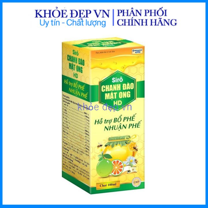 Siro Chanh Đào Mật Ong HD hỗ trợ bổ phế, nhuận phế, giảm ho, giảm đờm - Chai 100ml