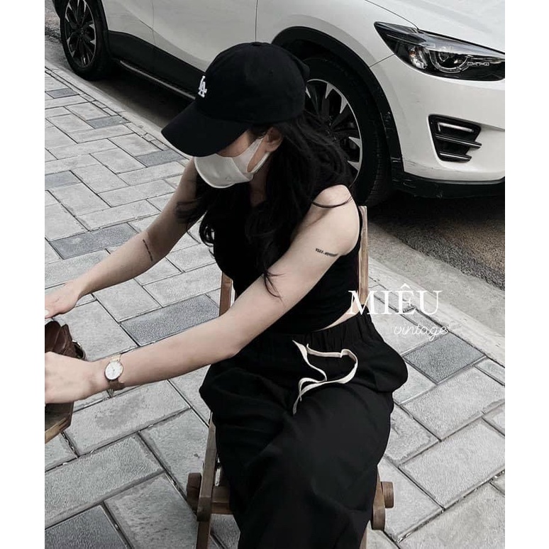 Quần Ống Rộng Nữ Lưng Cao Cạp Thun Chun Dây Rút Dáng Dài Thể Thao Vải Đen Nâu Mã 1108