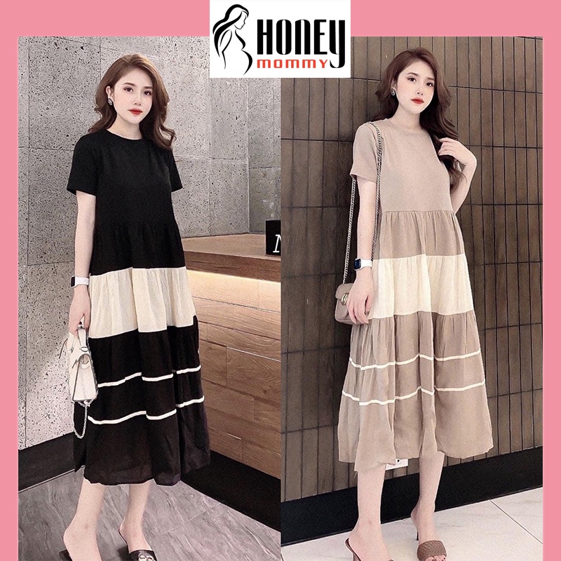 Váy Bầu Xinh Mùa Hè Dáng Xòe Chất Cotton Đầm Bầu Công Sở Thiết Kế Trẻ Trung HD4638 Honey Mommy