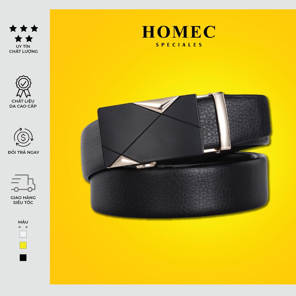 Thắt lưng Nam chất liệu da cao cấp HOMEC 07 khóa tự động kiểu dáng hiện đại - Dây lưng nam cao cấp – HOMEC