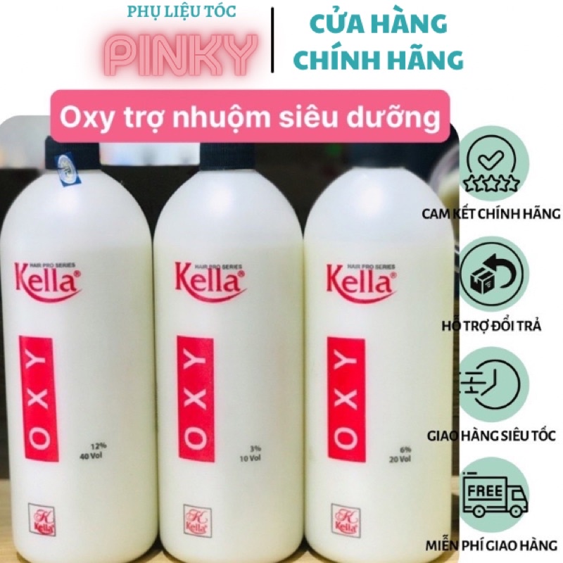 Oxy trợ nhuộm tóc siêu dưỡng không rát Kella 1000ml chai màu trắng nắp đen hỗ trợ nhuộm bảo vệ tóc khỏi nhuộm PLTPINKY