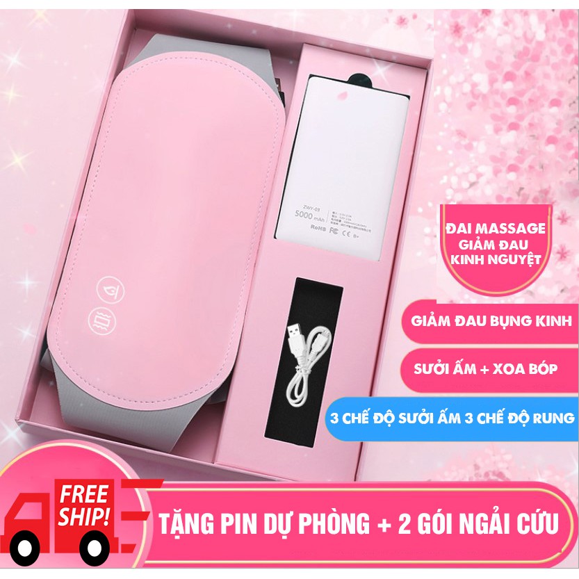 Đai chườm nóng thảo dược giảm đau bụng kinh cho phụ nữ ngày kinh nguyệt - Máy massage phụ nữ Tặng 2 gói ngải cứu khô