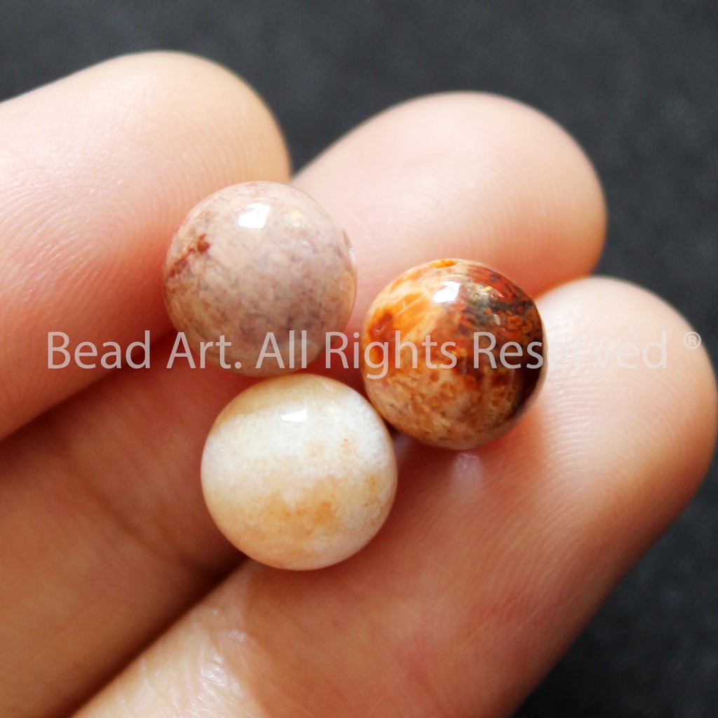 8MM San Hô Hoá Thạch Loại A, Dạng Tròn, Tông Đỏ, Đá Phong Thuỷ, Chuỗi Hạt S14