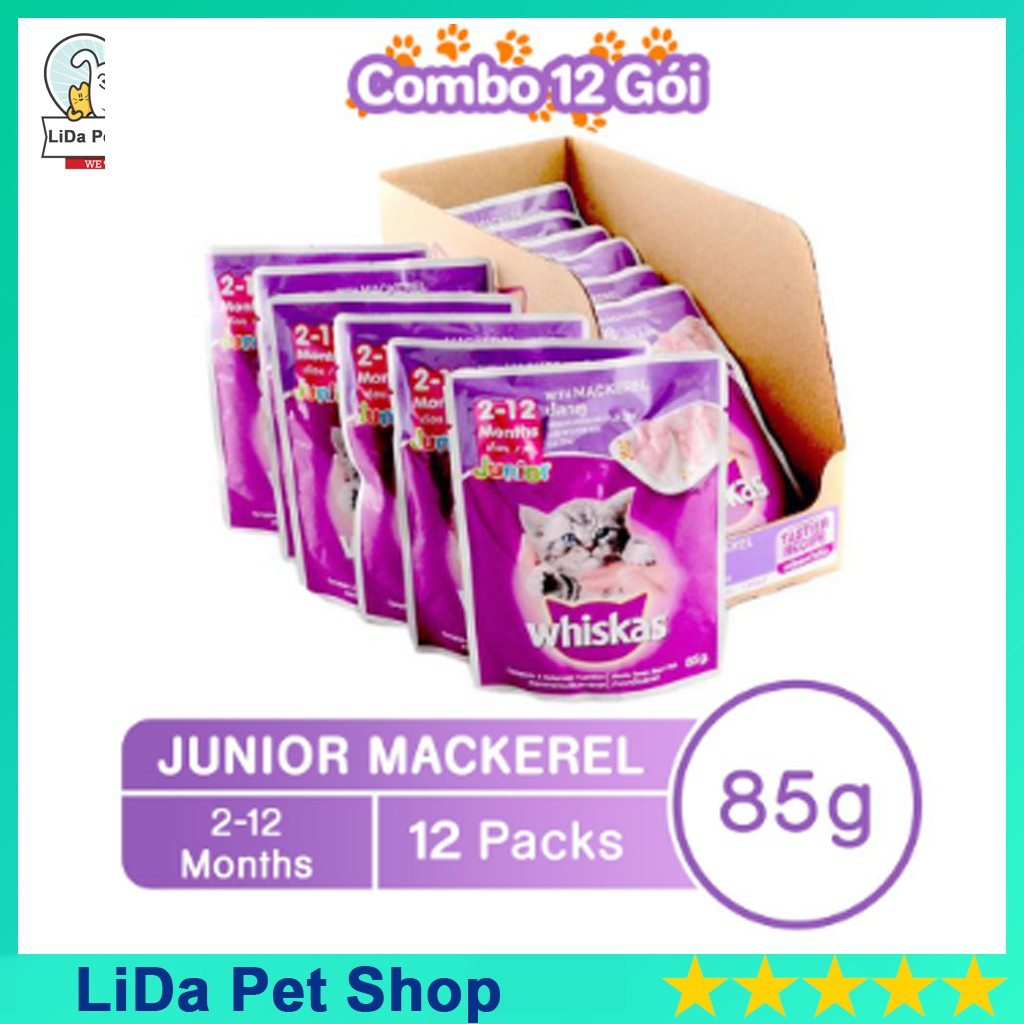 Combo 12 Gói Pate Cho Mèo Con Vị Cá Thu Whiskas Junior Mackerel 85g - Lida Pet Shop