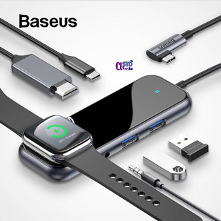 Hub chuyển type c baseus 6 in 1 type-c ra 2xusb3.0+hdmi+ jack 3.5 audio+sạc apple watch+sạc pd chính hãng