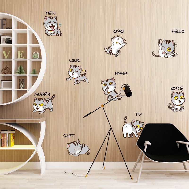 Decal dán tường mèo xinh đáng yêu