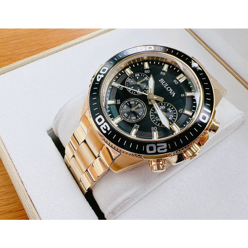 Đồng hồ nam Bulova Men's Quartz Chronograph Gold-Tone Black Multi Dial 44mm Watch .