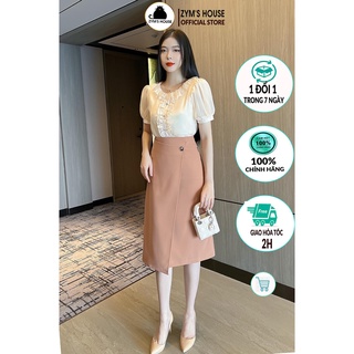 Chân váy nữ công sở dáng A 2 tà vạt chéo phối 1 cúc eo ZYM'S HOUSE K1113, K1114
