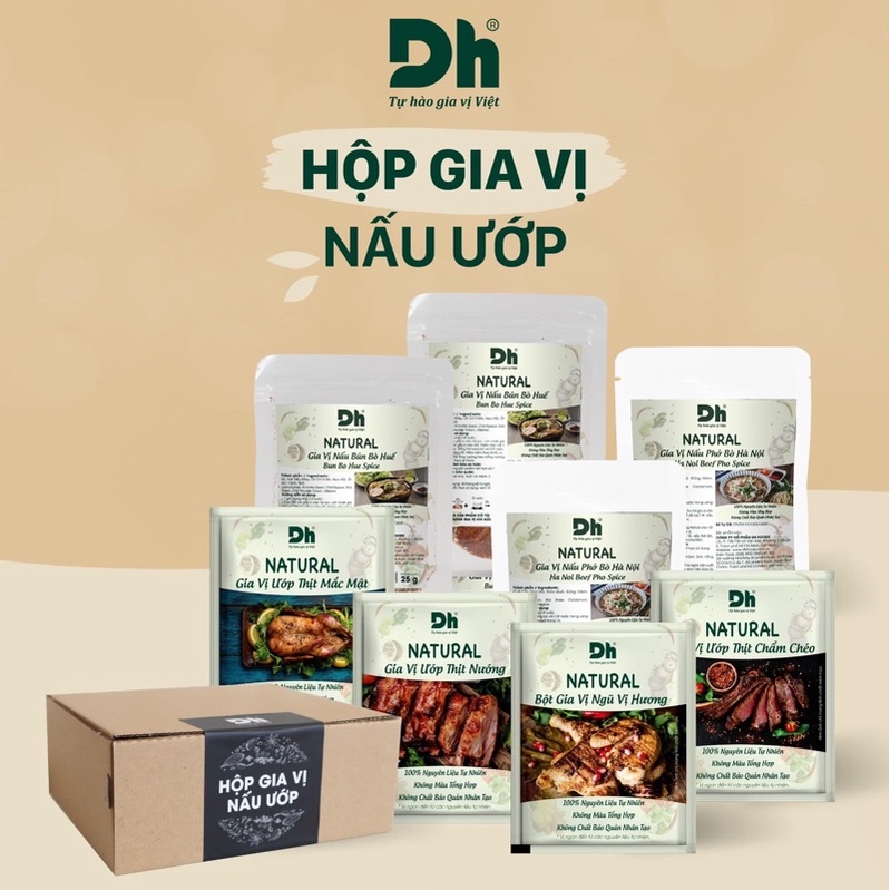 Combo hộp gia vị nấu ướp Natural Dh Foods bộ gia vị nấu ăn 6 nguyên liệu: 4 gia vị ướp thịt nướng, 2 gia vị nấu phở bún