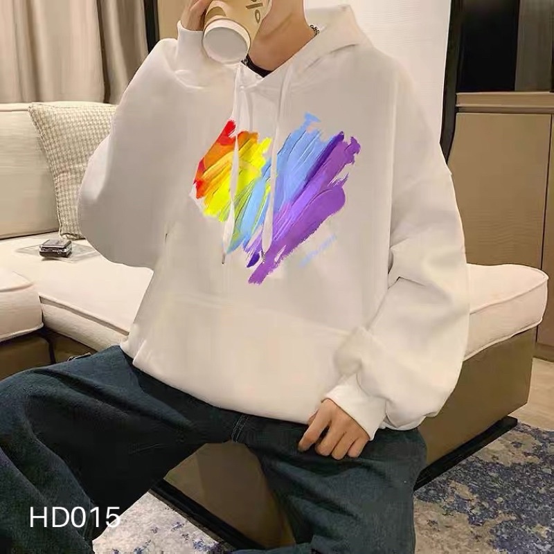 Áo hoodie in trái tim đa sắc - HD015 T2000