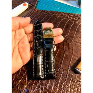 Dây đồng hồ cá sấu handmade kèm khóa khắc logo Orient size 22 20