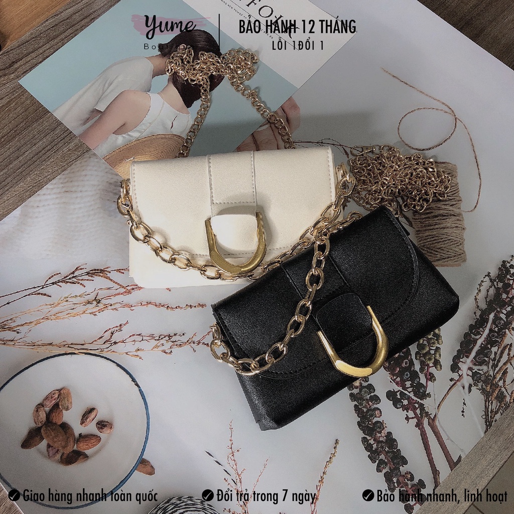 [FreeShip] Túi Đeo Chéo Kèm Xích, Túi Mini size 19 Hai Màu Đen Trắng Siêu Xinh Yume TMN55