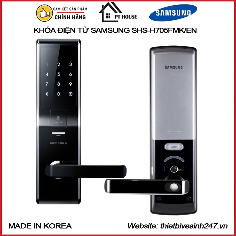 Khóa điện tử Samsung SHS-H705FMK/EN nhập khẩu Hàn Quốc - Khóa cửa điện tử thông minh vân tay, bluetooth