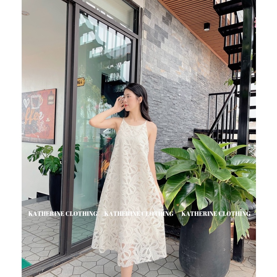 Váy ren cổ yếm, váy ren thiết kế - Katherine Clothing