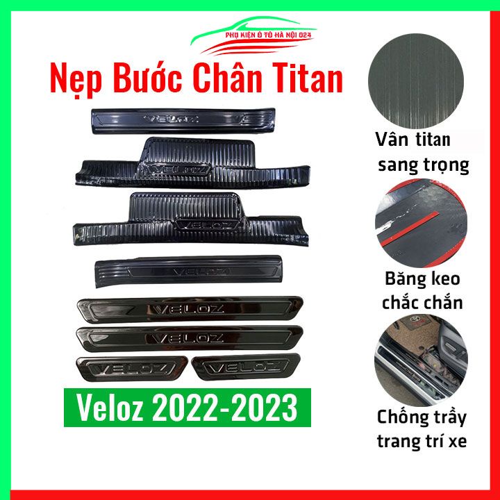 Ốp bậc cửa, nẹp bước chân trong ngoài Veloz 2022-2023 vân Titan chống trầy bảo vệ trang trí xe