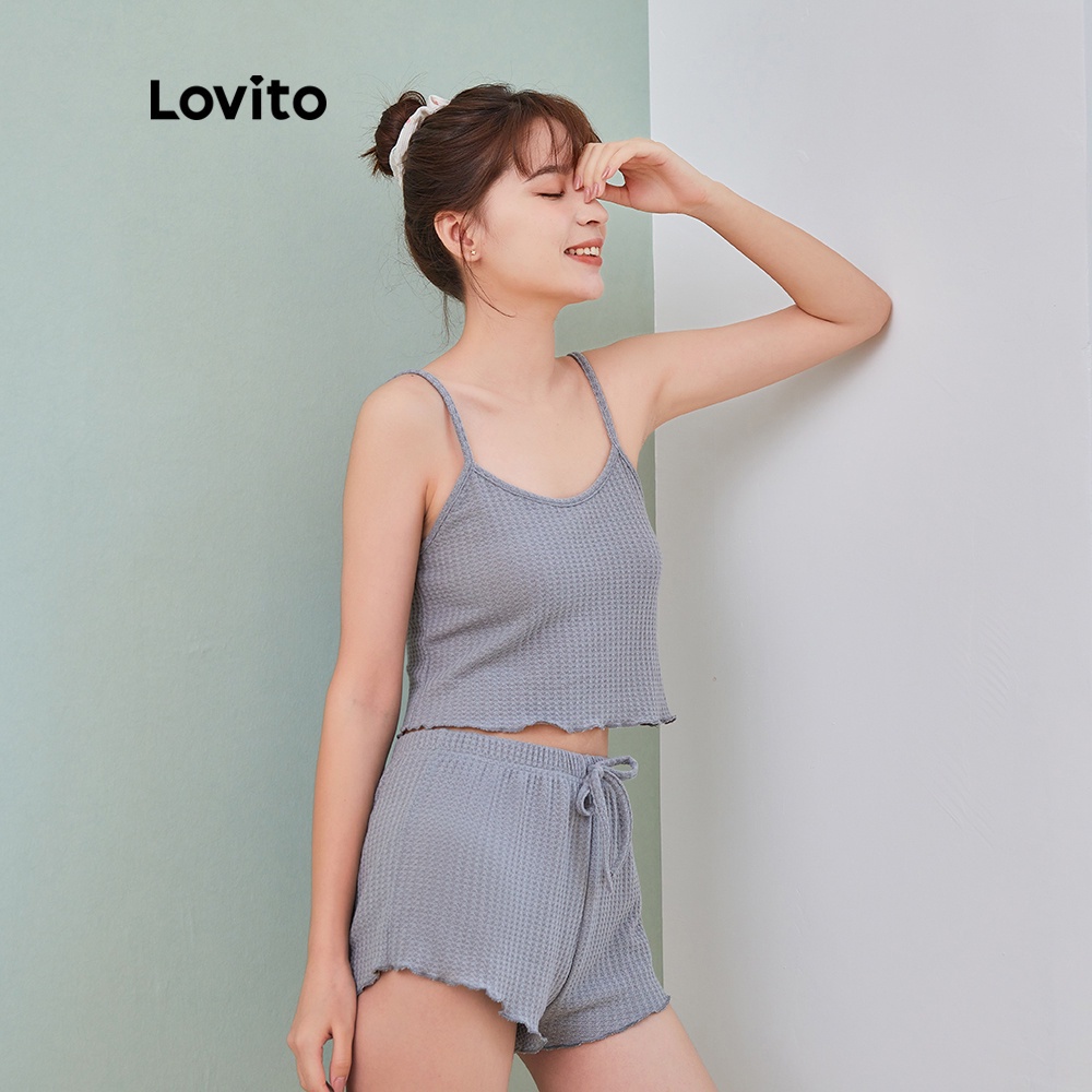 Set đồ Lovito vừa vặn thiết kế màu trơn đơn giản thoải mái L04104 (Màu xám)