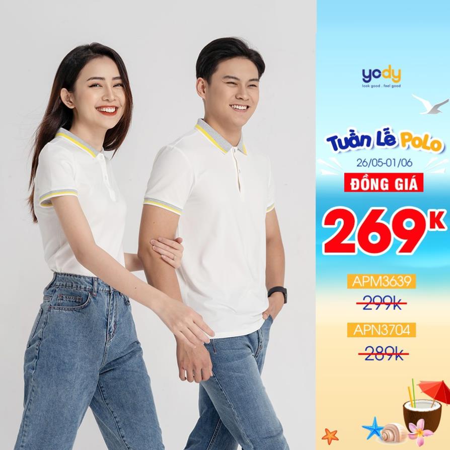 Áo Thun Polo YODY Nam Pique Mắt Chim Phối Kẻ,Có Cổ Mùa Hè Thoáng Mát Mã SP APM 3639 Xịn