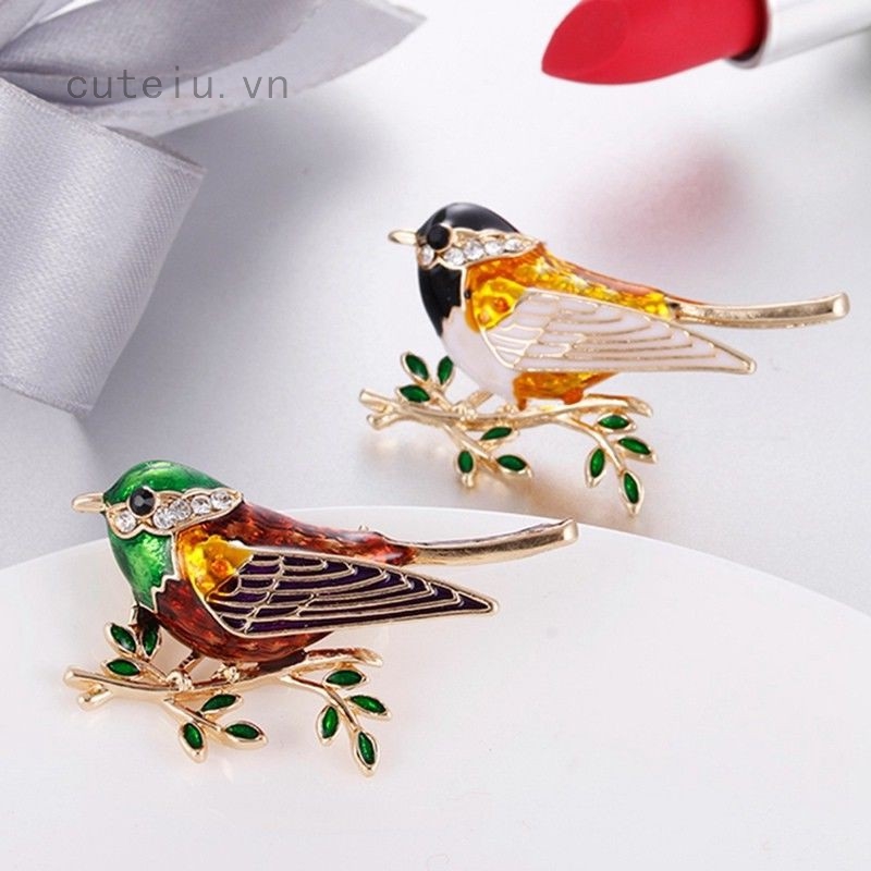 Ghim cài áo hình chim đính đá phong cách thanh lịch