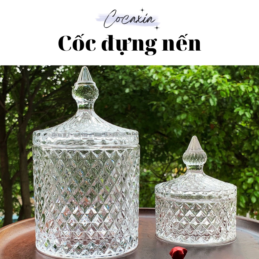 Cốc Làm Nến Cốc Thủy Tinh Kim Cương Đựng Nến, Sáp Thơm Handmade, Kẹo, Trà, Mứt, Đồ Trang Trí...Cocaxia