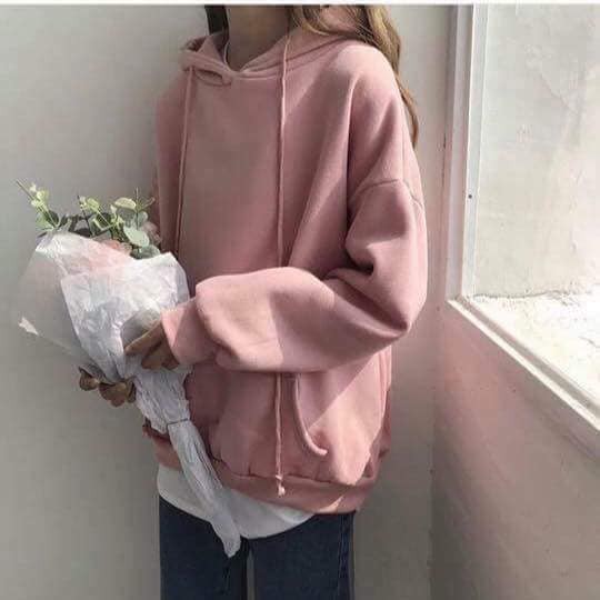 Hoddie nỉ bông hồng đất unisex - Khoác nỉ chui đầu hồng ruốc có nón ( Ảnh thật + Video )