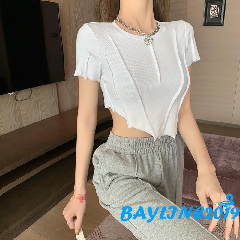 Áo croptop màu trơn tay ngắn quyến rũ dành cho nữ