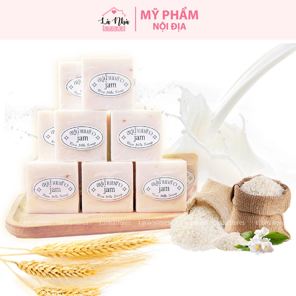 Xà Phòng Cám Gạo 65g ⚜️FREESHIP⚜️ Xà Phòng Trắng Da Thái Lan Jam Rice Milk Soap