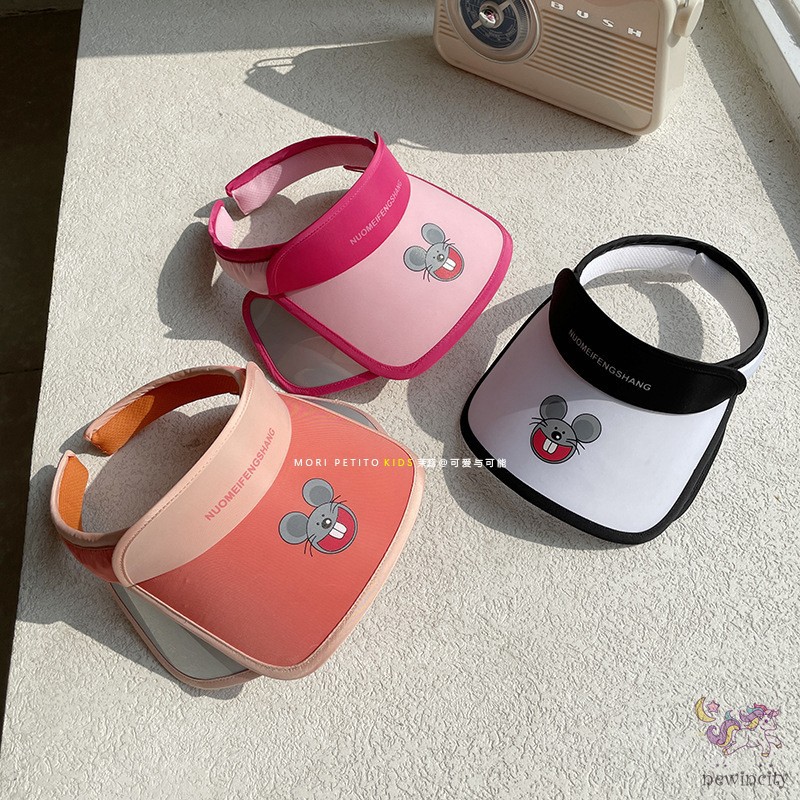 Mũ rộng vành hở chóp che nắng chống tia UV họa tiết hoạt hình phong cách Hàn Quốc thời trang dành cho trẻ em