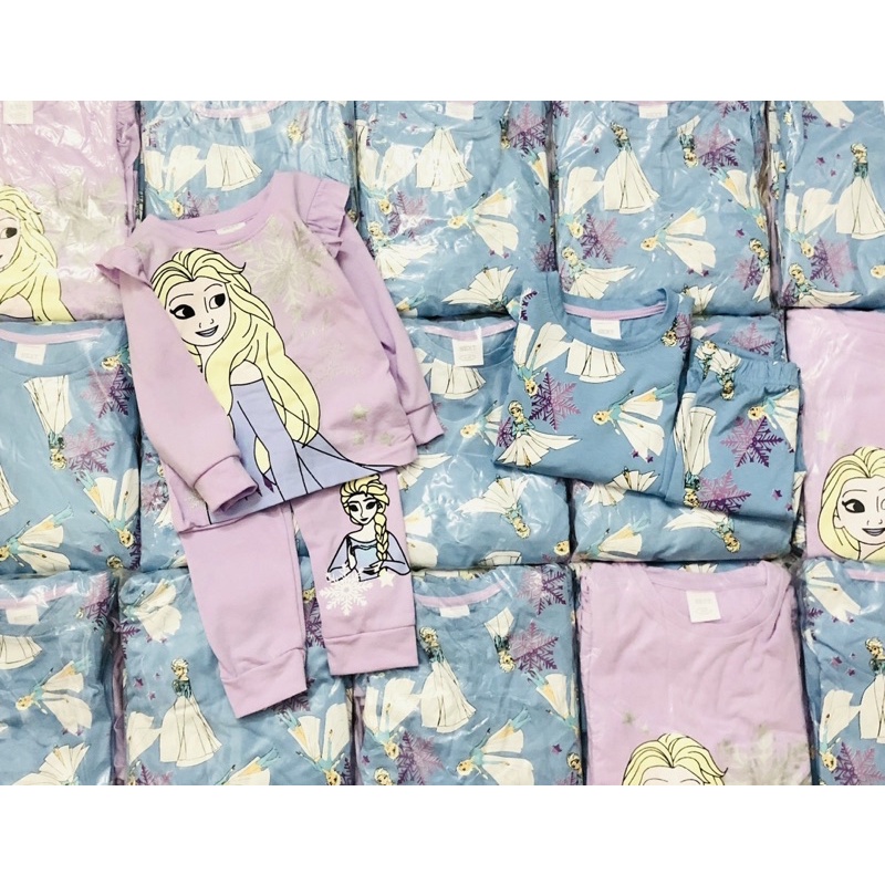 Set 2 bộ cotton dài tay hình El.sa cho bé gái màu tím xanh size từ 10-24 cân