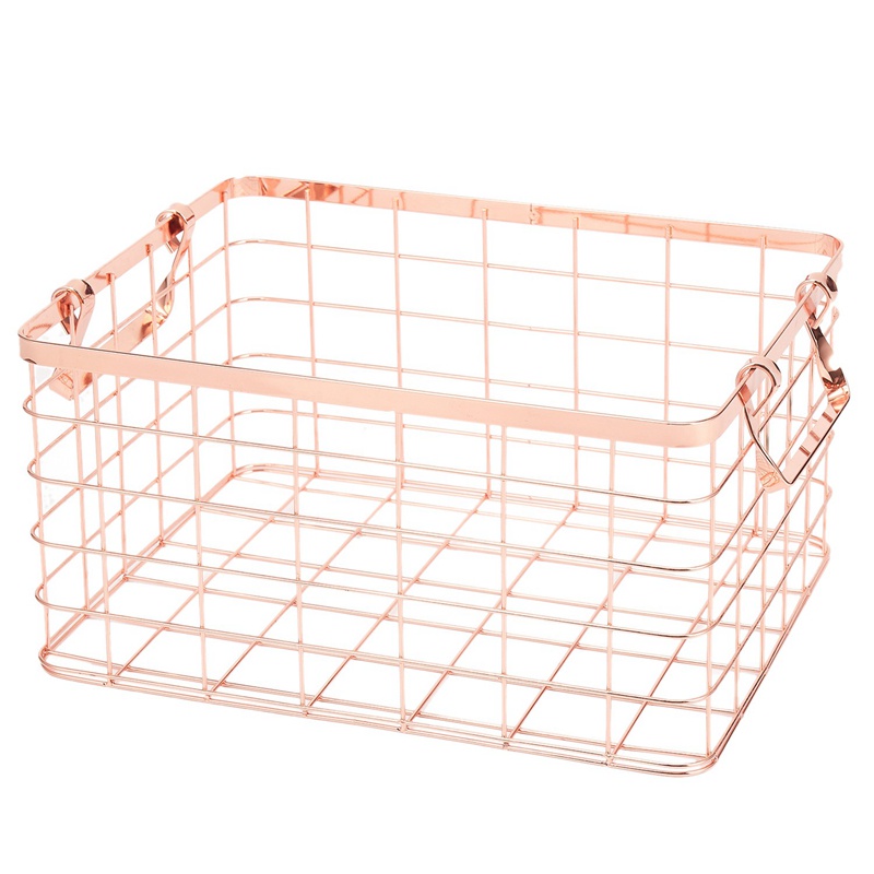 Metal Storage Basket Chic Nordic Handmade Iron Net Table Shees Basket Bath Clothes Cosmetics Storage Basket-Rose Gold