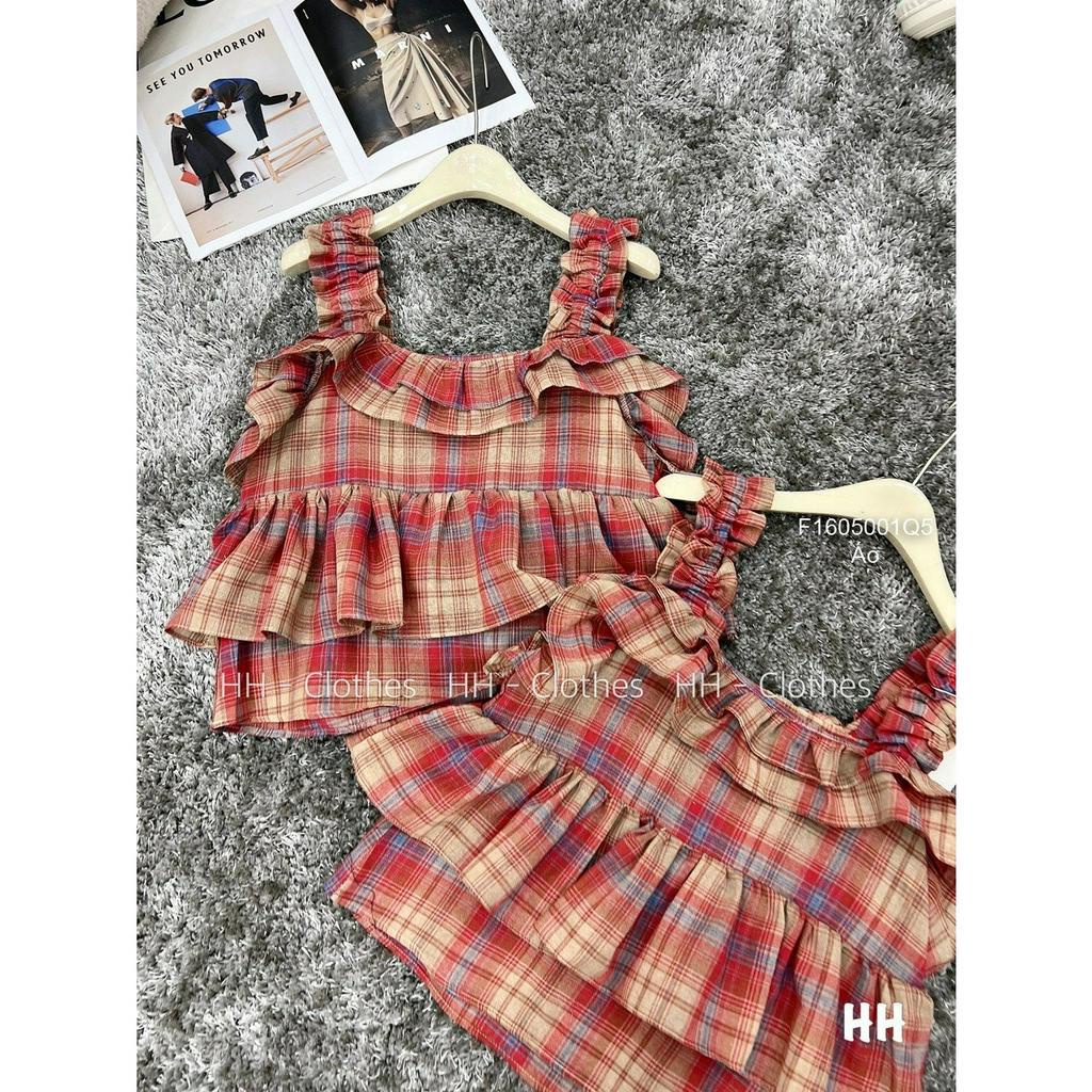 Áo 2 dây babydoll cột nơ sọc caro