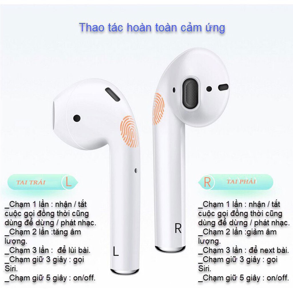 Tai nghe bluetooth nhét tai i12 cảm biến vân tay một chạm chống ồn - Tai nghe không dây thể thao hỗ trợ đàm thoại