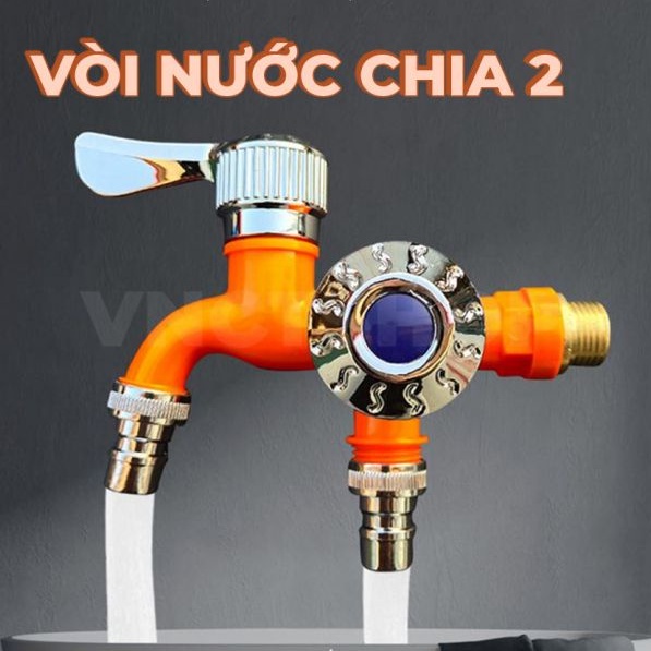 Vòi Nước 2 Đầu Độc Lập, Vòi Nước Đôi Chia 2 Đầu Van Cổng Xả Thông Minh