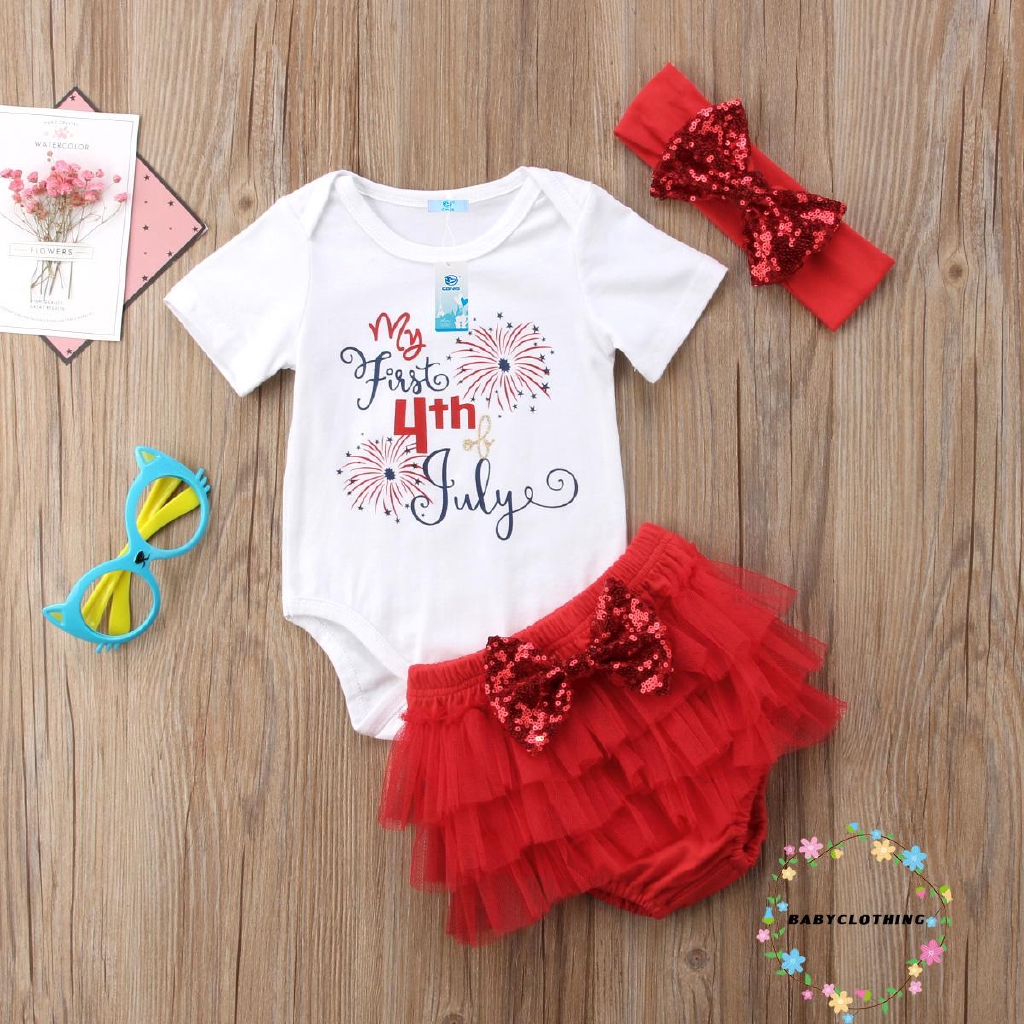 ღWSVღ2018 Hot fashion Baby Girls My First 4th of July Romper+Tutu Shorts+Headband 3Pcs Set Outfits