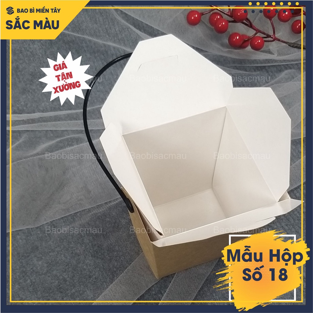 5 Hộp kraft đựng thức ăn nhanh cơm trưa. mì xào, bánh tráng trộn... làm hộp quà tặng, đồ dùng khác có quai xách tiện lợi