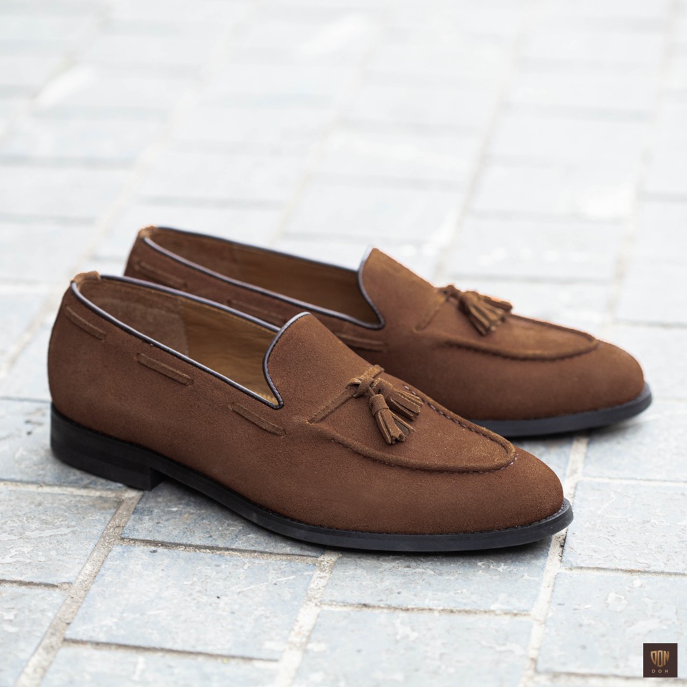 Giày Lười Nam Tassel Loafers Don Italiano Da Lộn Nâu Nhạt