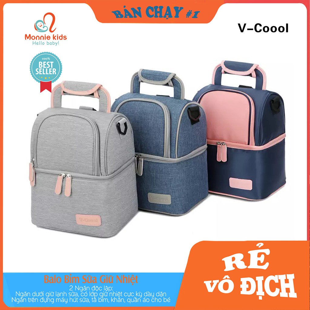 Balo cho mẹ bỉm sữa giữ nhiệt đa năng V-Coool, túi xách đựng đồ cho mẹ và bé - Monnie Kids