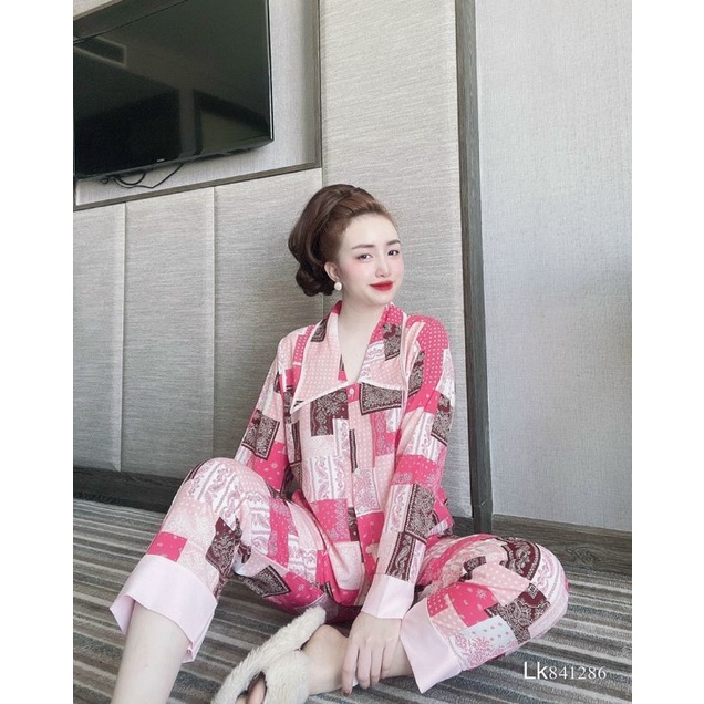 Bộ ngủ tay dài quần dài chất lụa form chuẩn đẹp kiểu tiểu thư