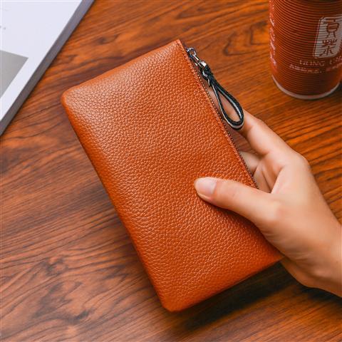 Hàng Có Sẵn + Giao Hàng Nhanh Ví Da Bò Thật Siêu Mỏng Dáng Dài Có Dây Kéo Đựng Tiền Xu / Thẻ Cho Nam Nữ