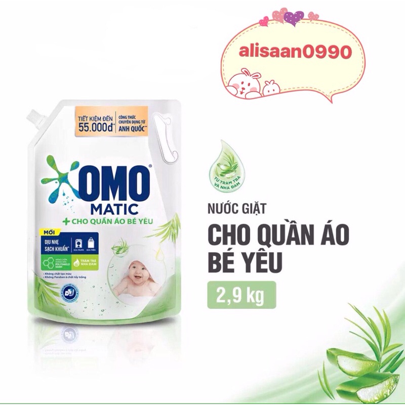 [MẪU MỚI] NƯỚC GIẶT OMO DỊU NHẸ TÚI 2KG & 2,9KG