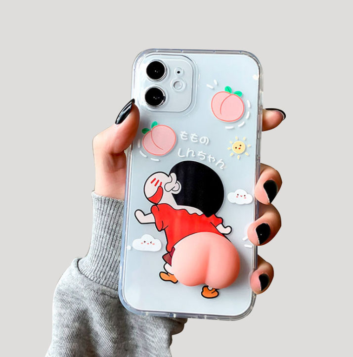 For IPHONE 12 Pro Max Mini 11 6 6s 7 8 XR XS Case 3D Crayon Shin Chan Peach Butt Decompression Casing Protection Casing Full Cover Silicone Cover Housing Iphone