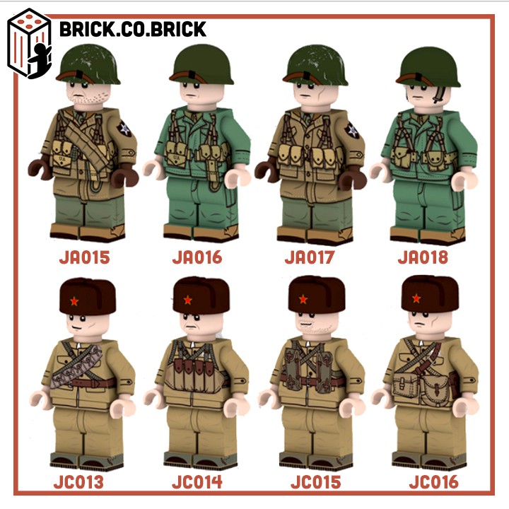 Lính Mỹ &amp; Lính Trung Quốc Mô Hình Đồ Chơi Lắp Ráp Non LEGO Lính Quân Đội Thế Chiến Minifigure Soldier WWII JA015 JC016