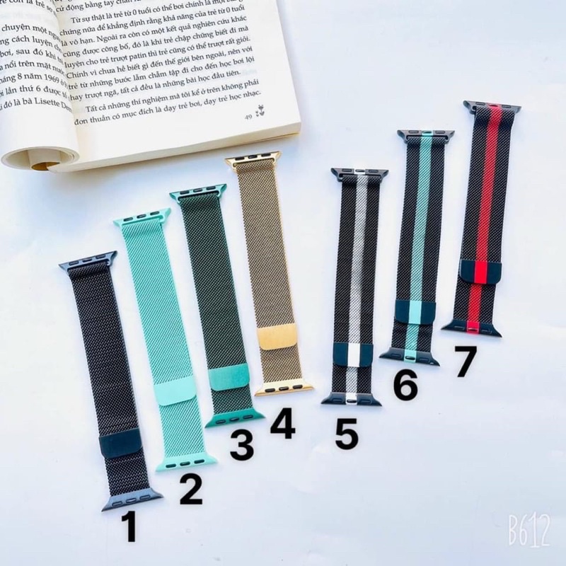 DÂY ĐỒNG HỒ APPLE WATCH MILAN MÀU ĐEN/XANH MINT/XANH CỔ VỊT/VÀNG/ĐEN SỌC TRẮNG/ĐEN SỌC XANH/ĐEN SỌC ĐỎ SIZE 38/40/42/44