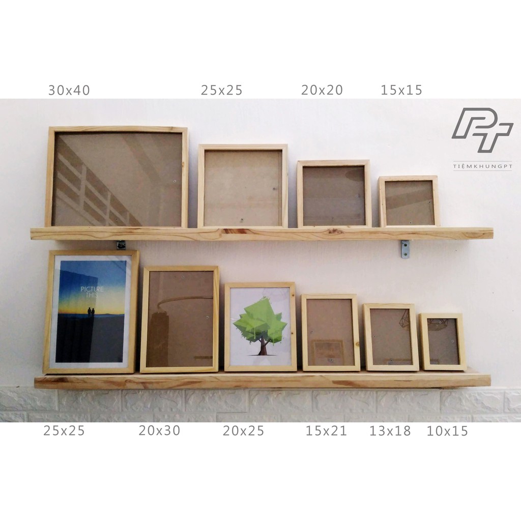 Bộ 03 Khung ảnh A5 15x21 - Khung hình gỗ thông mặt kính - Khung ảnh đẹp để bàn treo tường Picture Frames Tiệm Khung PT