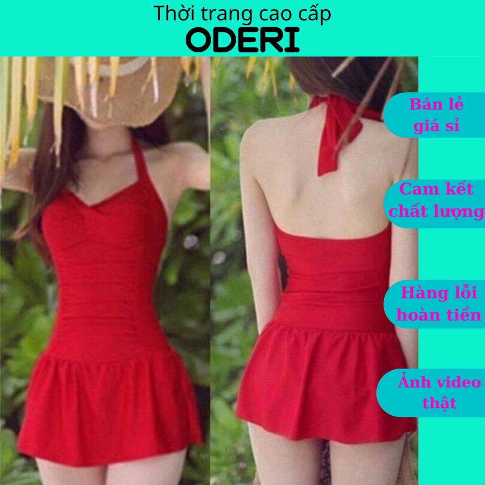 Bikini, Đồ Bơi Đi Biển Một Mảnh Liền Thân Cột Dây Cổ Váy Xòe ODERI LT-099