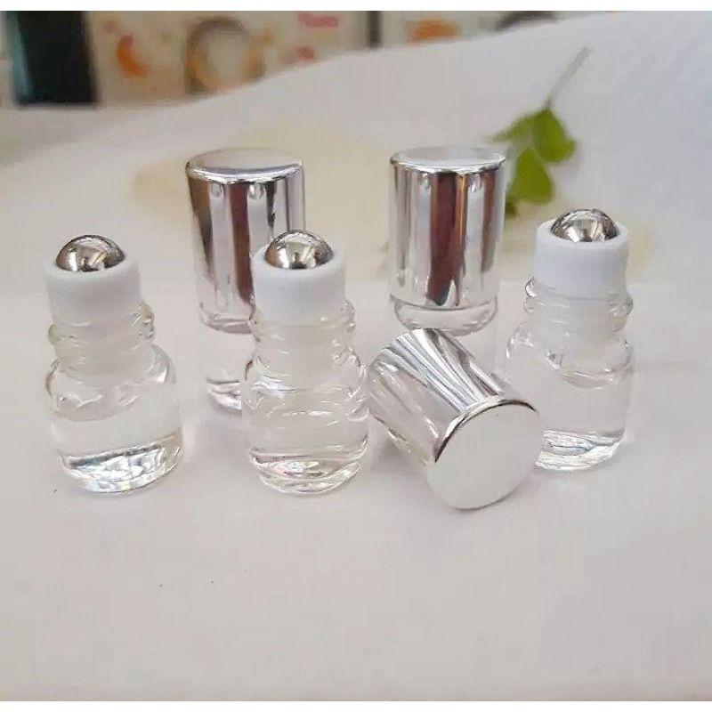 Combo 6 chai thủy tinh trong suốt 1ml nắp bạc dạng bi lăn đựng nước hoa tinh dầu dubai