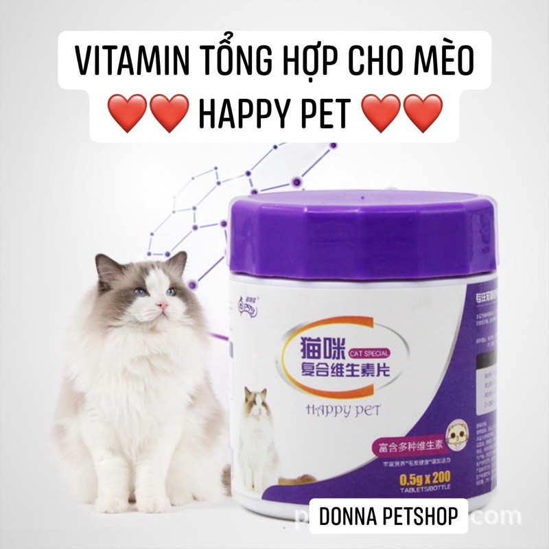 Vitamin tổng hợp cho mèo Happy Pet - Vitamin cho mèo tốt nhất thị trường Trung Quốc - Hộp 200 viên