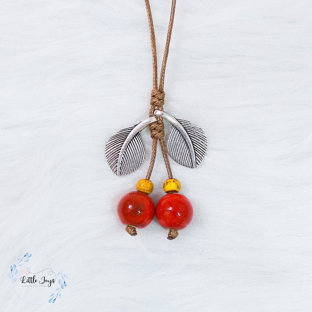 Dây chuyền phong cách Bohemian handmade mặt quả cherry xanh, đỏ