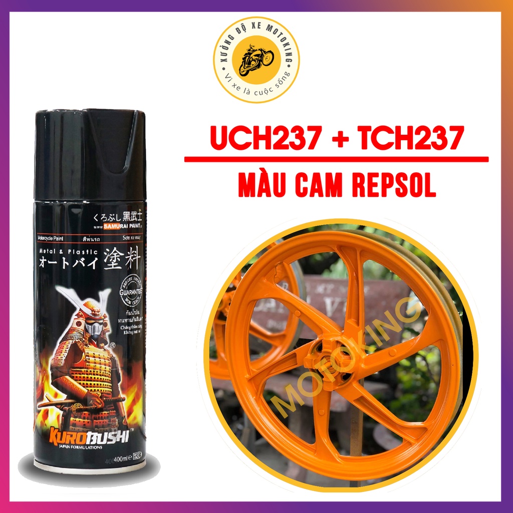 combo sơn samurai màu cam Reposol UC + TCH237 - dòng sơn xịt màu 2 lớp chuyên dụng dành cho sơn xe máy, ô tôi