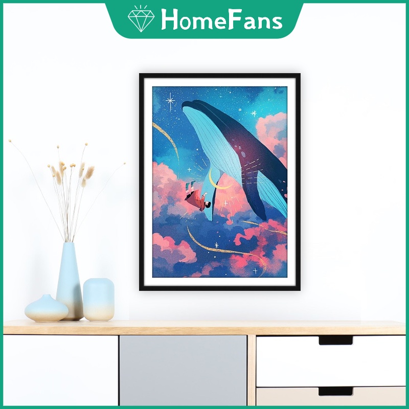 Bộ Tranh Đính Đá 5D Tự Làm 30x40cm / 40x50cm Hình Ngôi Sao / Mặt Trăng / Cá Voi Độc Đáo