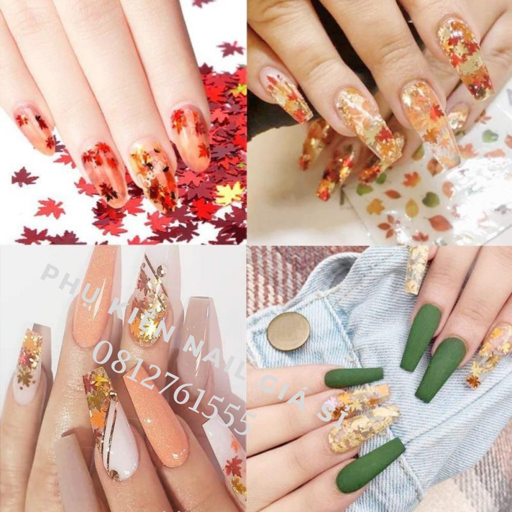 Nhũ lá phong ẩn nail trang trí móng